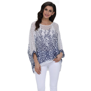 Bluze de dama, de vara, topuri ample, cu croiala gen pelerina, din sifon imprimat