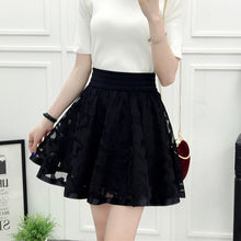 Fusta mini, neagra, cu talie inalta pe elastic, evazata, o fusta scurta cu croiala tip umbrela, din tul gen plasa