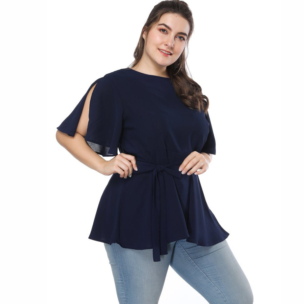 Bluza de dama, din sifon, cu maneca despicata, cu curea in talie