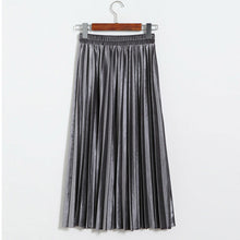 Fusta midi cu talie inalta, din catifea plusata, model plisat