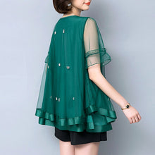 Bluza din tul cu funda si margele, lejera, cu maneca scurta, top pentru femei