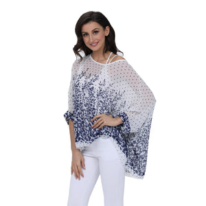 Bluze de dama, de vara, topuri ample, cu croiala gen pelerina, din sifon imprimat