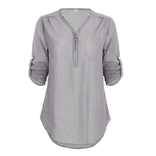 Camasi de dama casual, bluze largi, lejere, cu decolteu in V inchis cu fermoar, tip pulover, topuri din sifon
