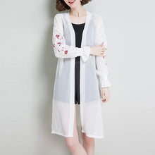 Haina de dama cu maneci lungi, brodata, cu imprimeu floral, casual, din sifon, imbracaminte de exterior