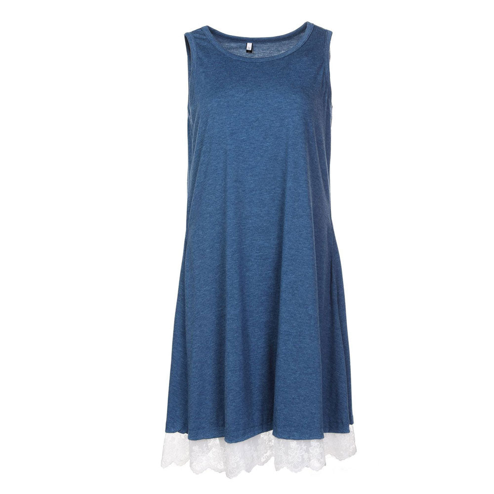 Rochie tip maieu, simpla, lejera, dreapta, gen tunica, cu garnitura din dantela, o rochie casual, swing