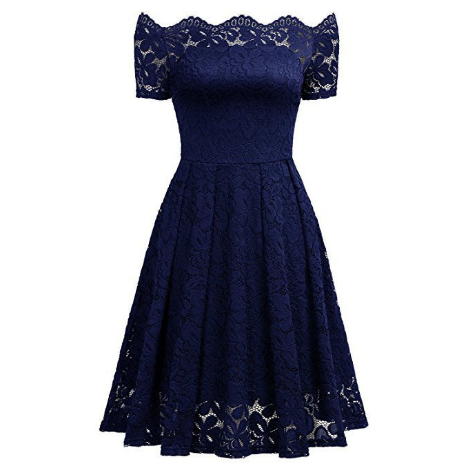 Rochie vintage cu dantela inflorata, fara umeri, cu maneci scurte, swing, o rochie de cocktail si alte ocazii speciale