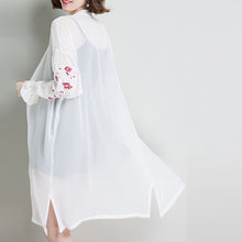 Haina de dama cu maneci lungi, brodata, cu imprimeu floral, casual, din sifon, imbracaminte de exterior