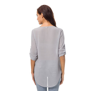 Camasi de dama casual, bluze largi, lejere, cu decolteu in V inchis cu fermoar, tip pulover, topuri din sifon