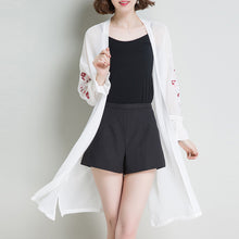 Haina de dama cu maneci lungi, brodata, cu imprimeu floral, casual, din sifon, imbracaminte de exterior